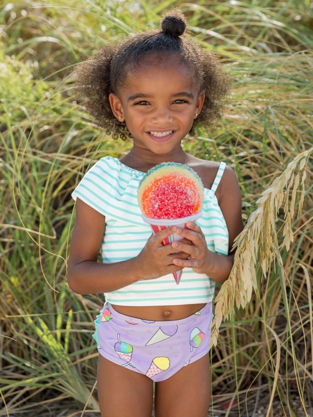 Ruffle Butts Snow Cones Lavender Trim and Teal Tankini Baby Bottoms